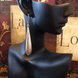 Sterling silver elongated etched earring